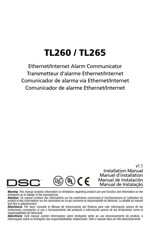 Page 1 of TL260 TL265 29007618R001 Install Man Fr Sp Pr