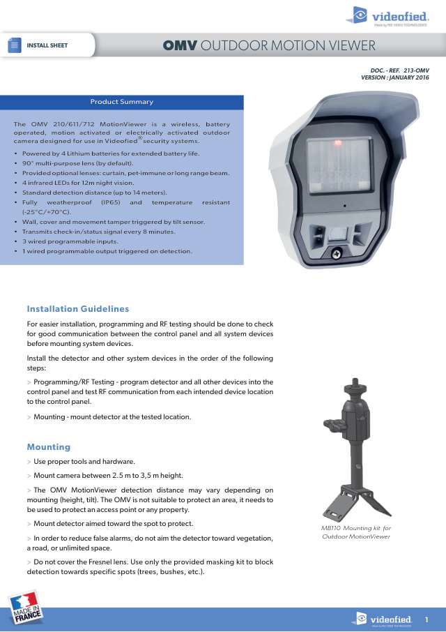 Page 1 of OMV210 Install Sheet