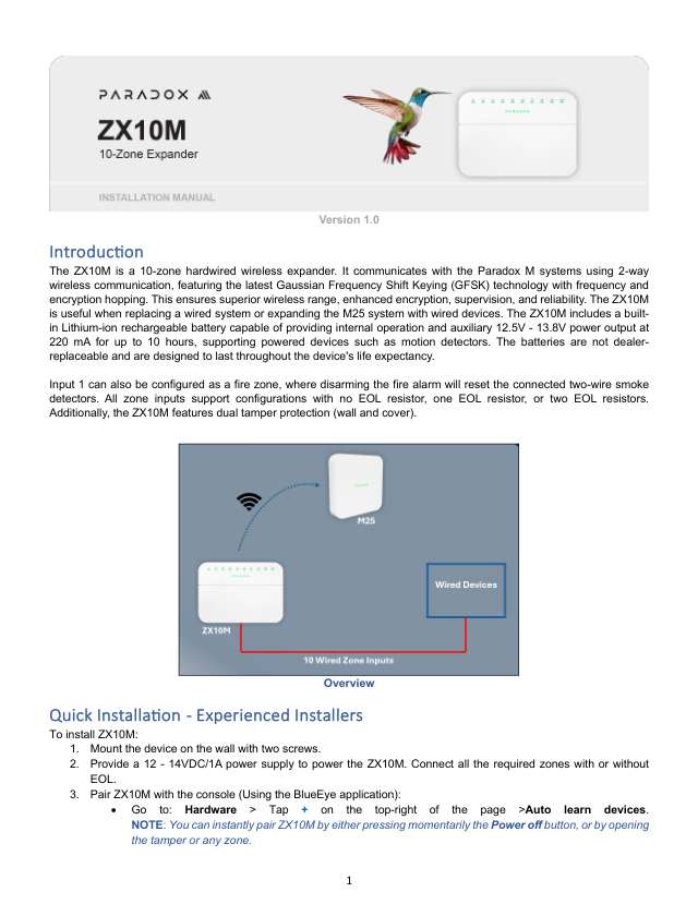 Page 1 of ZX10M Installation Manual V1