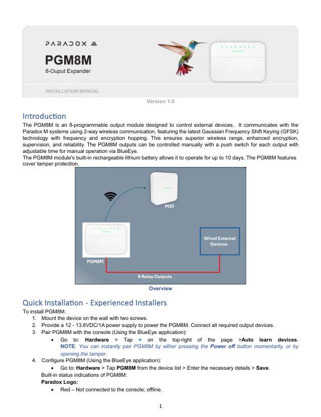 Page 1 of PGM8M Installation Manual V1