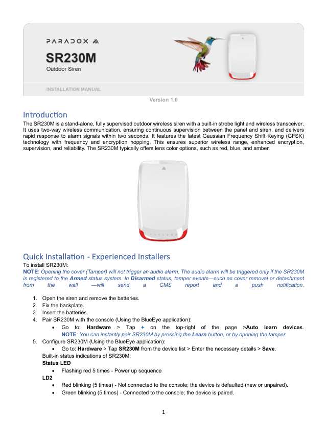 Page 1 of SR230M Installation Manual V1