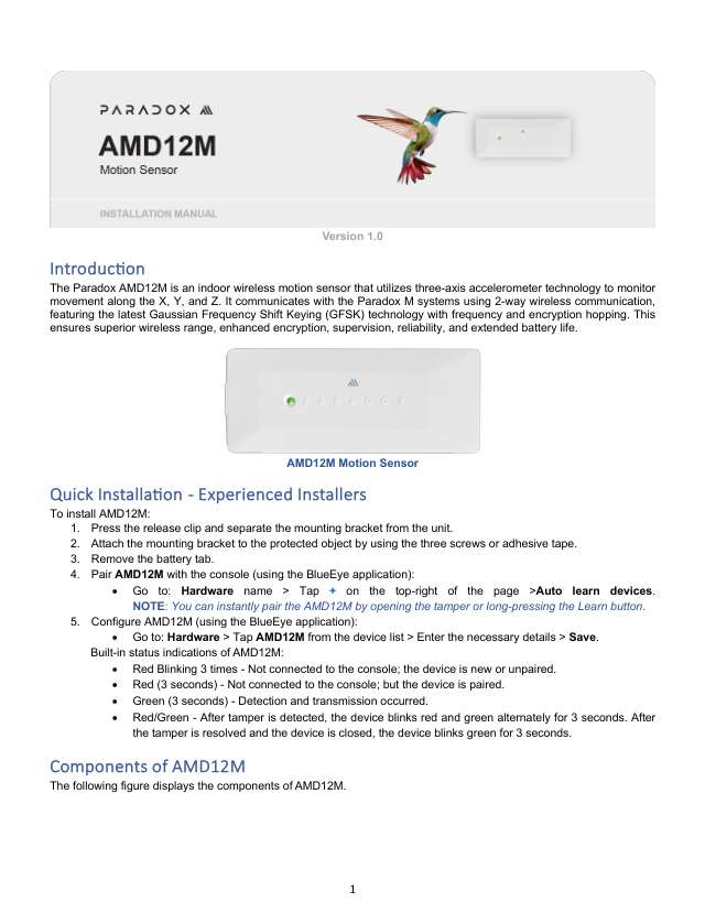 Page 1 of AMD12M Installation Manual V1