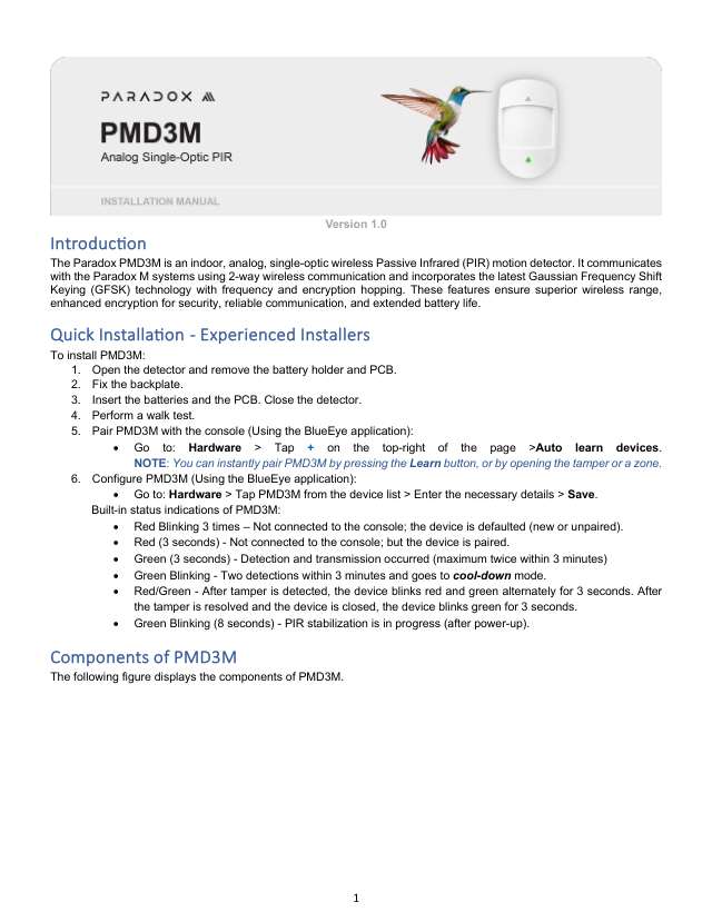 Page 1 of PMD3M Installation Manual V1