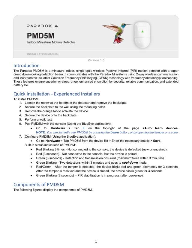 Page 1 of PMD5M Installation Manual V1