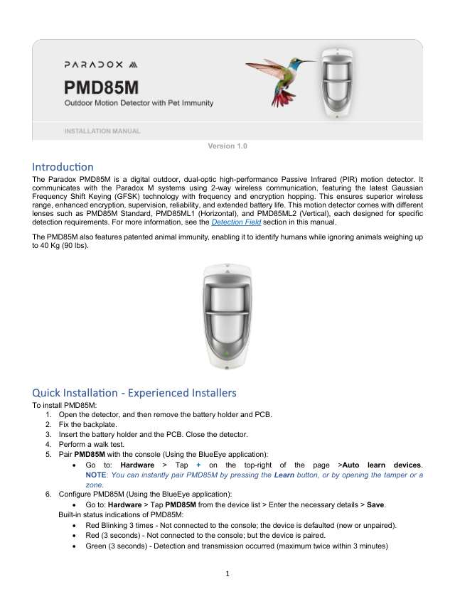Page 1 of PMD85M Installation Manual V1