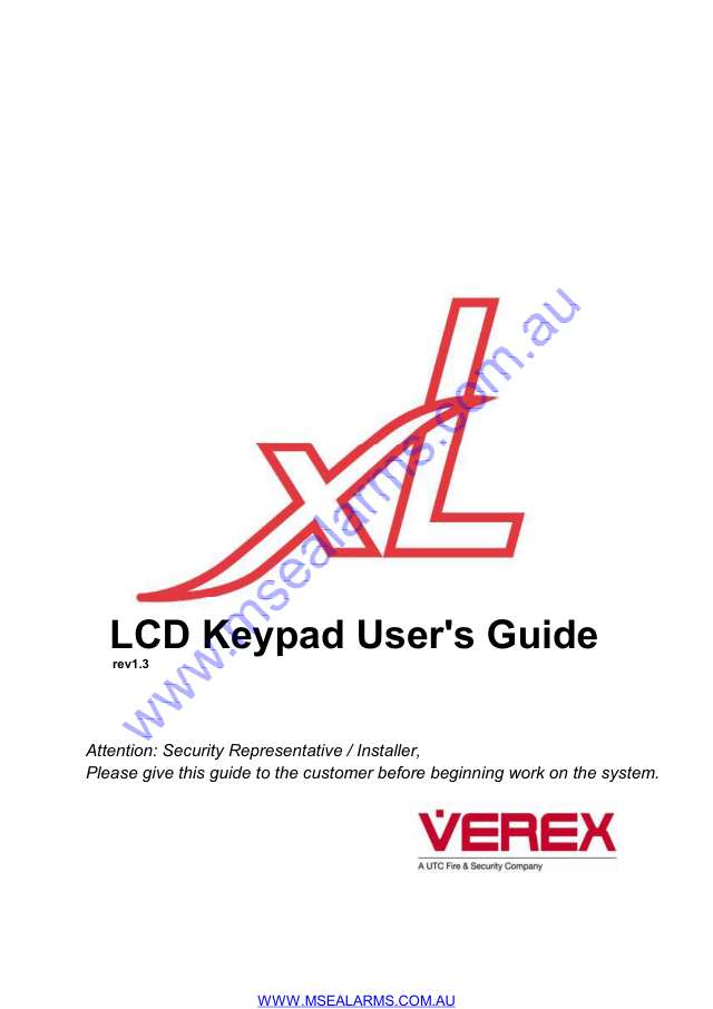 Page 1 of Verex 3xL LCD Keypad User Guide