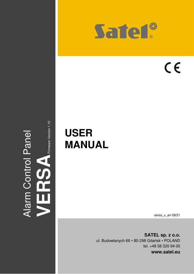 Page 1 of VERSA Control Panel User Manual