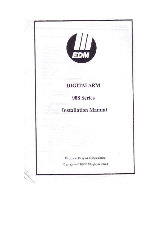 Page 1 of EDM Digitalarm 908 Series Installation Manual (incl CP-1, 909, CP-2 codepads)