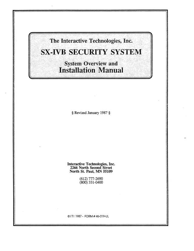 Page 1 of ITI SX-IVB Installation Manual (Jan 1987)
